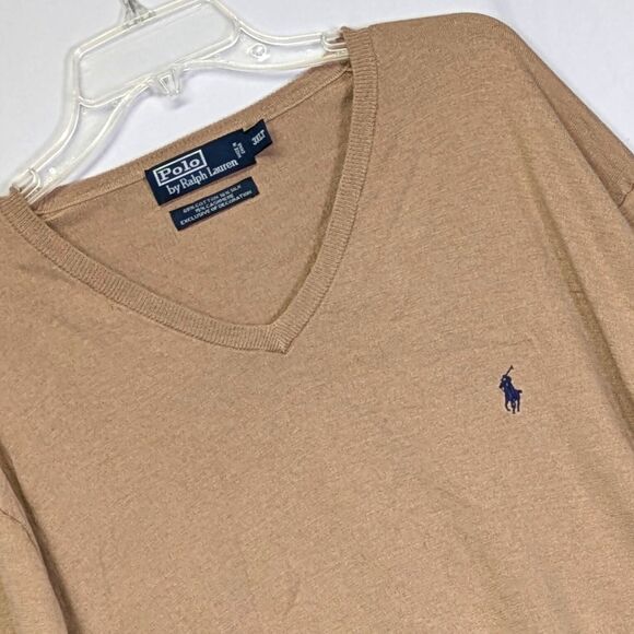 Polo Ralph Lauren Silk Cashmere Cotton Knit Brown Sweater V Neck Pullover 3XLT - Picture 1 of 8